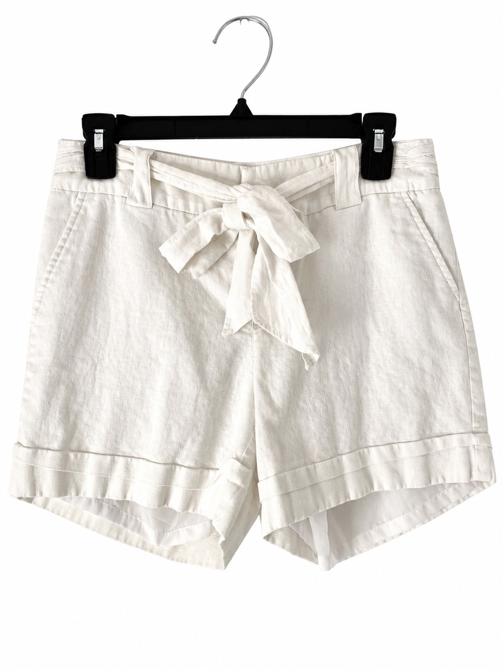 Banana Republic Ivory White Linen Blend Tie Waist Tailored Cuffed Shorts